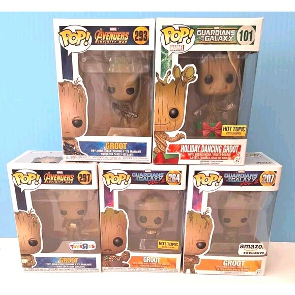 5 Funko Pop Guardians Of The Galaxy And Avengers Groot #101 #207 #264 #293 #297